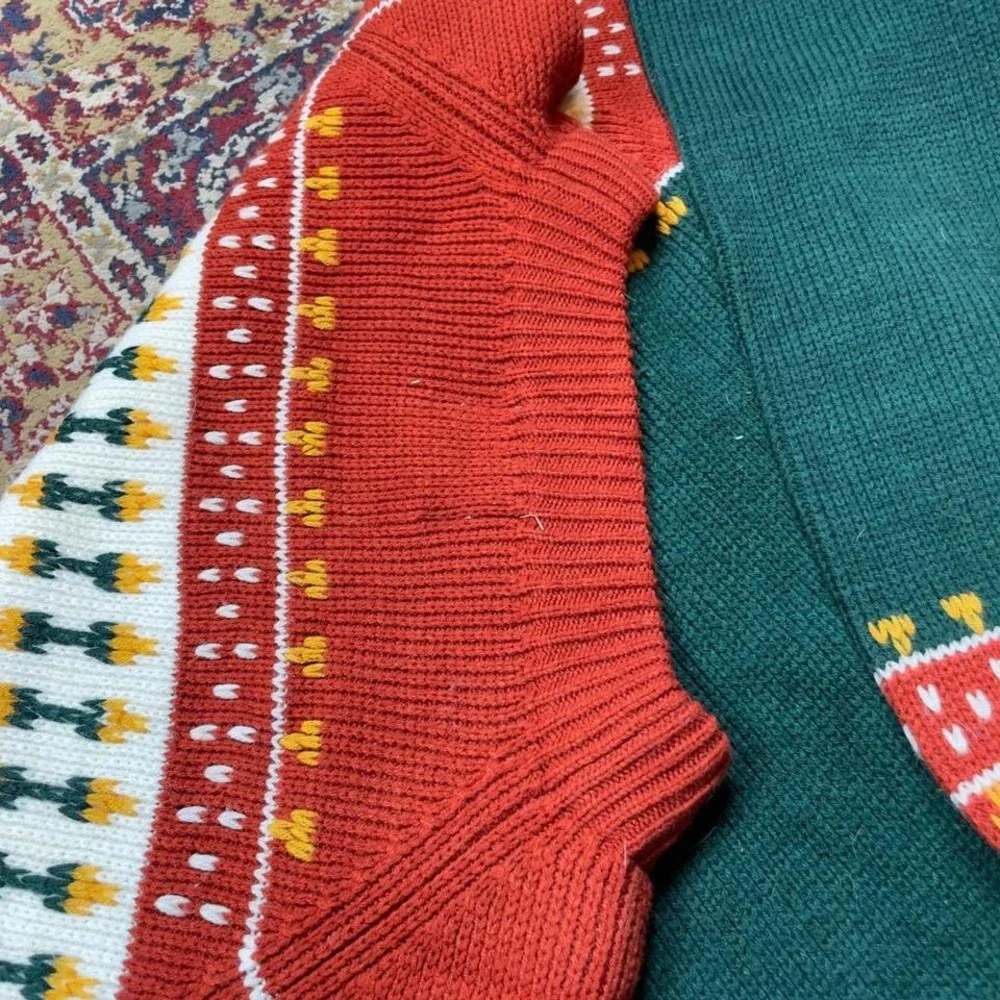 VTG VTG 70s 80s JCPenney Mens Shop knit nordic ski pattern sweater‎ L green - Picture 3 of 5